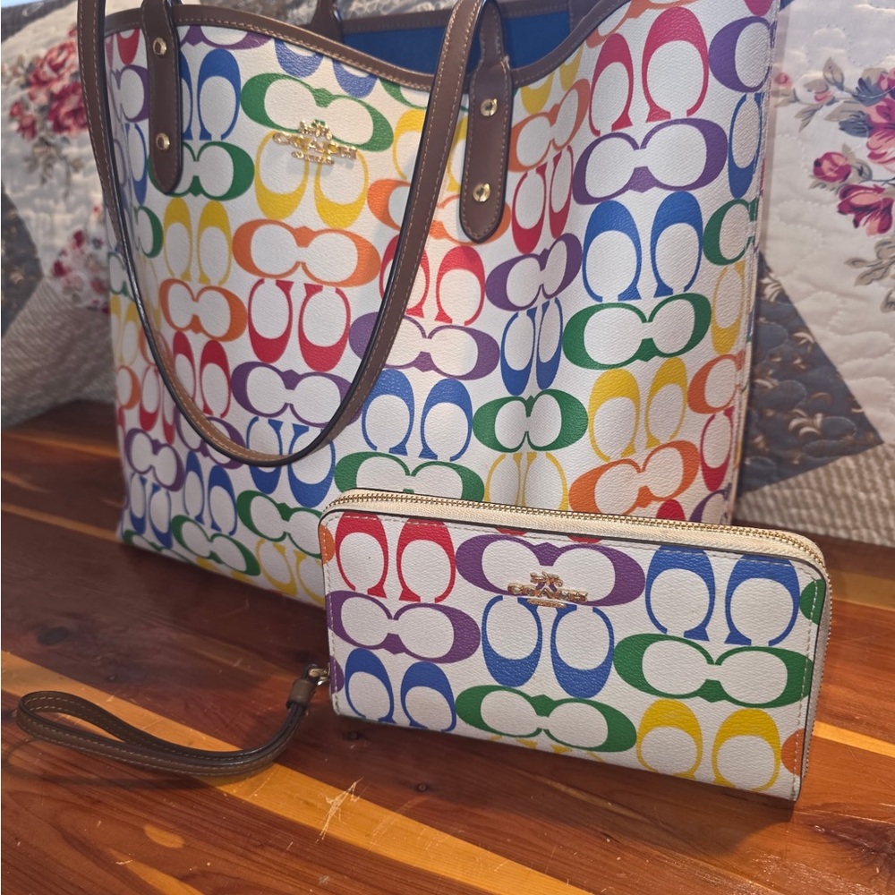 Coach City Tote and Wallet Set- Rainbow